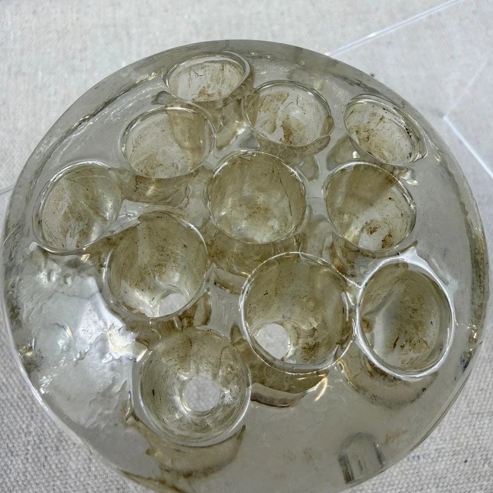 Vintage‎ Handmade Glass Flower Frog 11 Hole Round Floral Arranger Art Deco Style